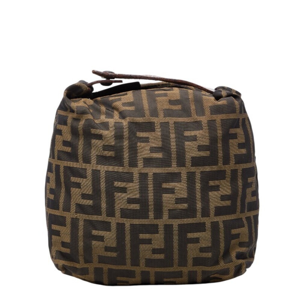 Fendi Zucca Pouch Clutch Vanity Bag Beige Cream Brown Leather
